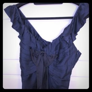 Fabulous Navy Blue Silk Dress with Black silk bow